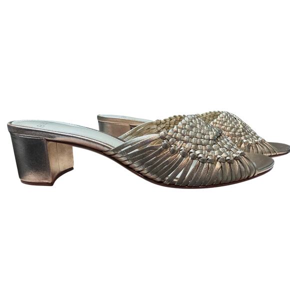 New Alexandre Birman Gold Braided Woven Ellie Block Heel Sandals Size 36.5 W/Box - Picture 2 of 12